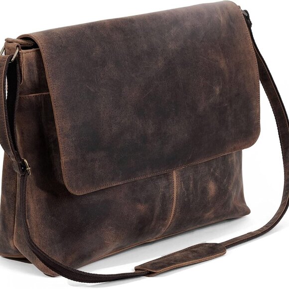 Leather messenger satchel laptop briefcase for men and women best handmade buffa - Picture 1 of 5